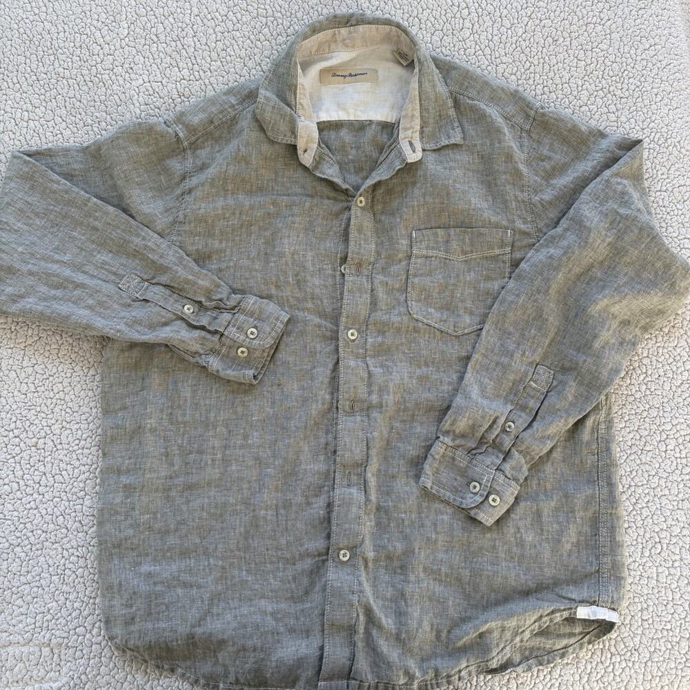 Tommy Bahama Relax Mens Long Sleeve 100% Linen Button Up Shirt Size L Brown - Picture 2 of 11